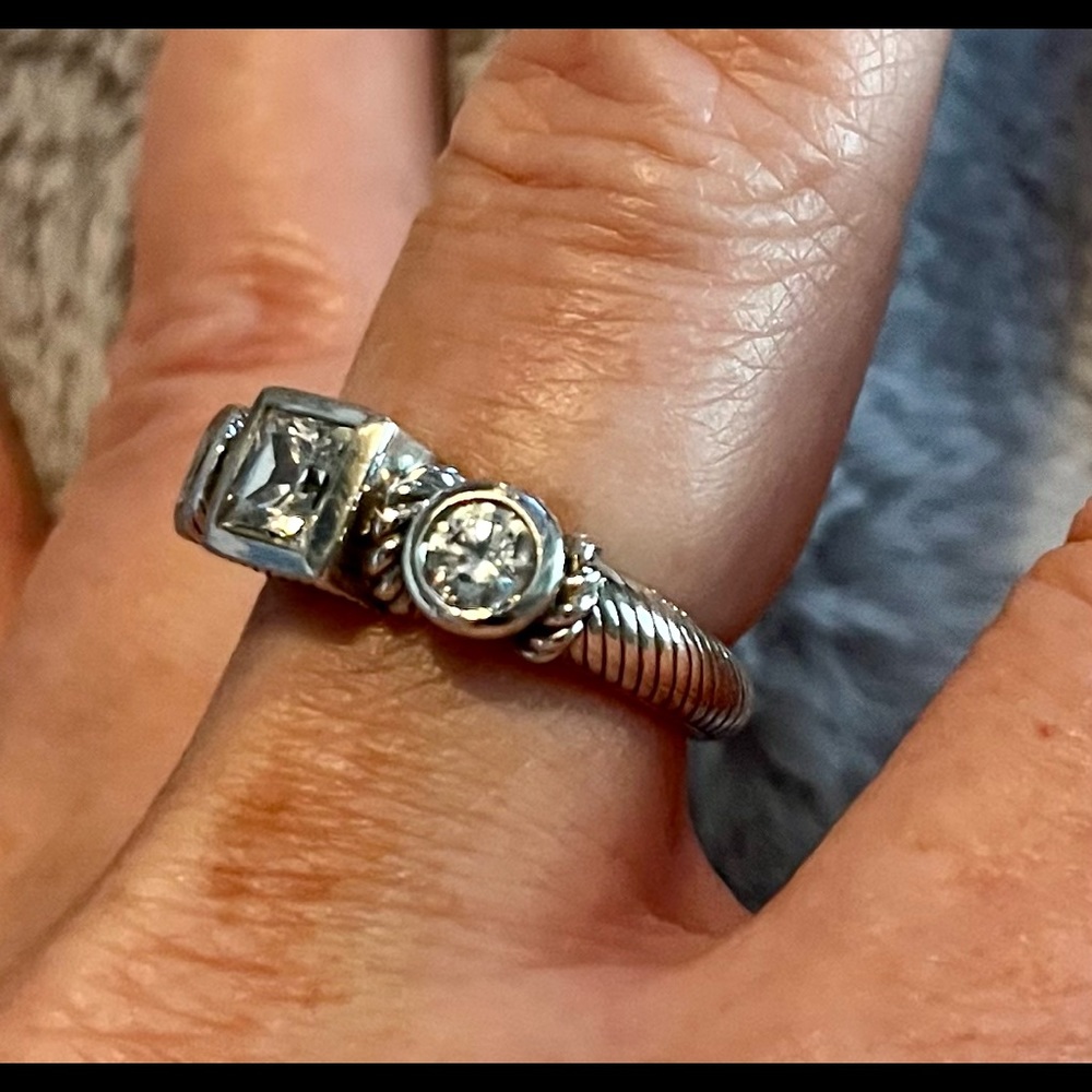 Judith Ripka Silver Ring with Clear Square and Round Stones - Picture 2 of 6